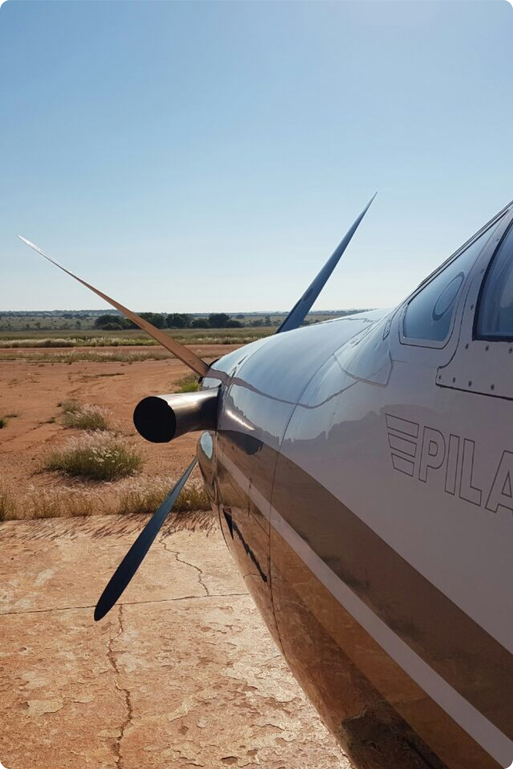 Pilatus turboprop parked on a bush airstrip